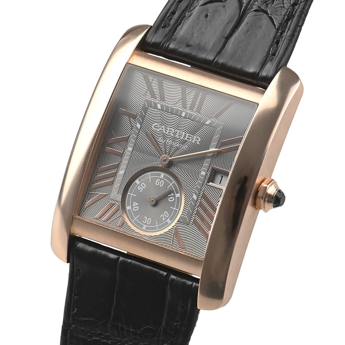 CARTIER TANK MC WATCH: CARTIER Tank MC Watch Brand: CARTIER Type/Style: Wristwatch Material: Case Material Pink gold Color: Dial Color gray Size: Case Size Case Size: 44.0 x 33.3 mm Accessories: None Accessories
