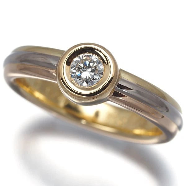 CARTIER DIAMOND MONOSTONE RING 18K 750 YELLOW WHITE ROSE GOLD: Cartier Diamond Monostone Ring 18K 750 Yellow White Rose Gold Brand: Cartier Type/Style: Ring Material: 18K 750 Yellow White Rose Gold Main Stone Natural Color: YG RG WG Size: US 5 Accessories: No