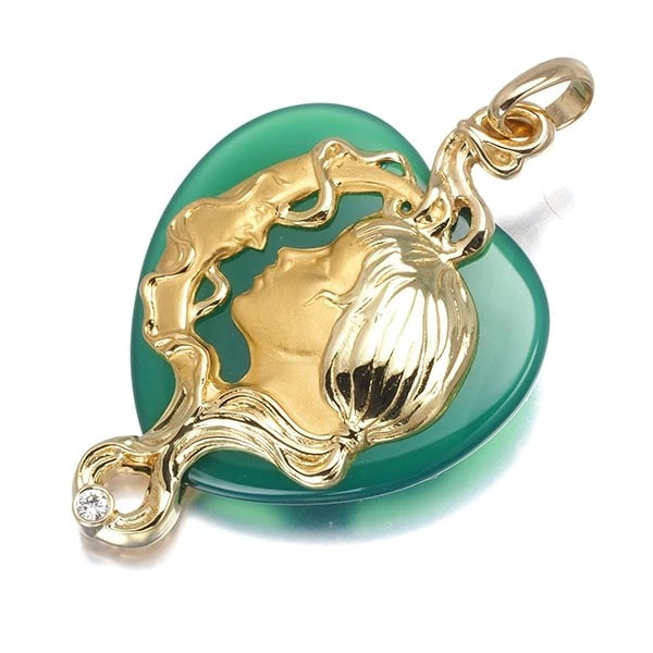 CARRERA Y CARRERA AGATE DIAMOND HEART PENDANT 18K 750 YELLOW GOLD (1 of 2)