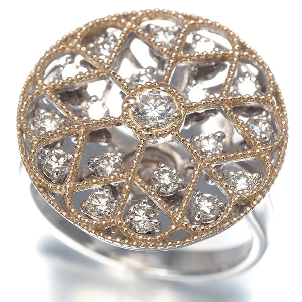 DIAMOND FLOWER MILGRAIN OPENWORK RING 18K 750 WHITE ROSE GOLD: Diamond Flower Milgrain Openwork Ring 18K 750 White Rose Gold Brand: Unbranded Type/Style: Ring Material: 18K 750 White Rose Gold Main Stone Natural Color: White Rose Gold Size: US 6-6.25