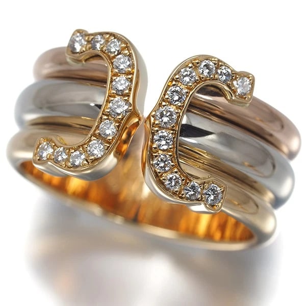CARTIER DIAMOND DOUBLE 3COLOR RING 18K YG/WG/RG: Cartier Diamond Double 3color Ring 18K YG/WG/RG Brand: Cartier Type/Style: Ring Material: 18K YG/WG/RG Main Stone Natural Color: YG/WG/RG Size: US 6.5 Accessories: None Accessories Notice: When