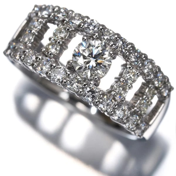 DIAMOND OPENWORK RING 900 PLATINUM: Diamond Openwork Ring 900 Platinum Brand: Unbranded Type/Style: Ring Material: 18K 750 White Gold Main Stone Natural Color: White Gold Size: US 6.5 Accessories: None Accessories Notice: When