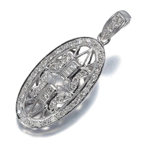 DIAMOND MILGRAIN PENDANT 18K 750 WHITE GOLD (1 of 2)