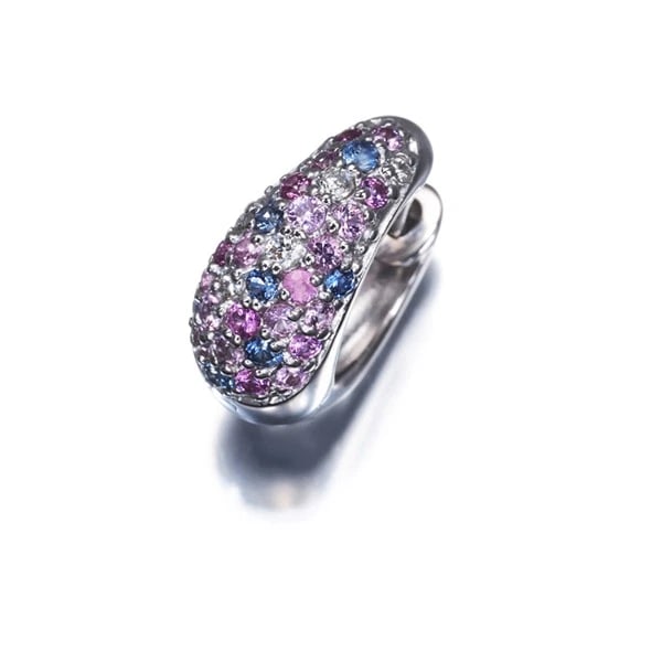 PONTE VECCHIO SAPPHIRE DIAMOND PAVED HOOP SINGLE EARRING 18K WG: Ponte Vecchio Sapphire Diamond Paved Hoop Single Earring 18K WG Brand: Ponte Vecchio Type/Style: Single Earring Material: 18K WG Main Stone Natural Color: White Gold Size: Design size: length 12.8 x w