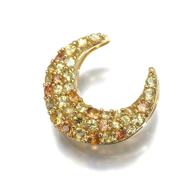YELLOW &ORANGE SAPPHIRE MOON PAVED PENDANT 18K 750 YELLOW GOLD: Yellow &Orange Sapphire Moon Paved Pendant 18K 750 Yellow Gold Brand: Unbranded Type/Style: Pendant Material: 18K 750 Yellow Gold Main Stone Natural Color: Yellow Gold Size: Design size: 16.0 x