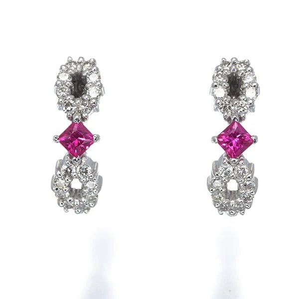 RUBY DIAMOND EARRINGS 18K 750 WHITE GOLD: Ruby Diamond Earrings 18K 750 White Gold Brand: Unbranded Type/Style: Earring Material: 18K 750 White Gold Main Stone Natural Color: White Gold Size: Design size: 15.8 x 5.0mm Accessories: None