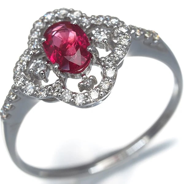 RUBY DIAMOND FLOWER RING 900 PLATINUM - 2