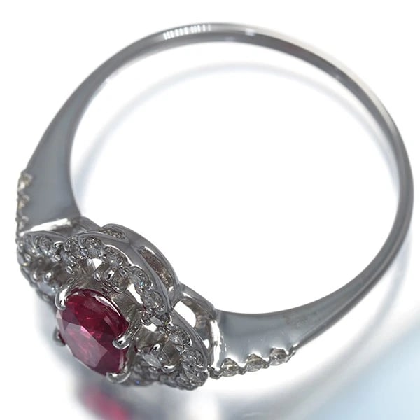 RUBY DIAMOND FLOWER RING 900 PLATINUM - 3