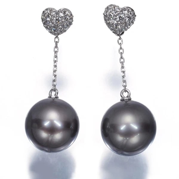 MIKIMOTO BLACK SOUTH SEA PEARL DIAMOND HEART PAVED 2WAY EARRINGS 18K WG: Mikimoto Black South Sea Pearl Diamond Heart Paved 2WAY Earrings 18K WG Brand: MIKIMOTO Type/Style: Earring Material: 18K WG Main Stone Cultured Color: White Gold Size: Earring total length: 27.3mm