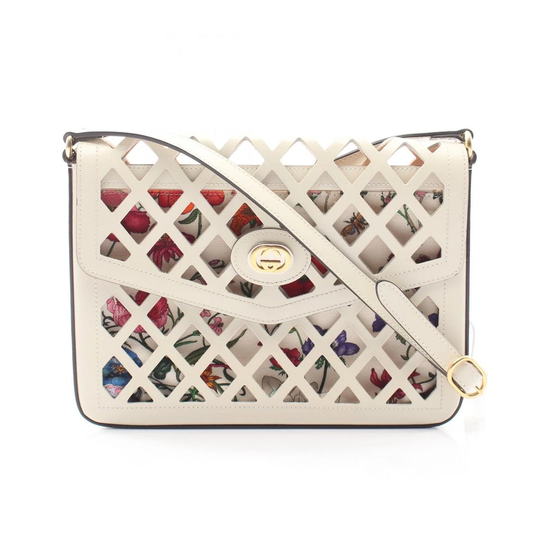 GUCCI CUTOUT MEDIUM FLORAL CANVAS SHOULDER CROSSBODY BAG: GUCCI Cutout Medium Floral Canvas Shoulder Crossbody Bag Brand: GUCCI Type/Style: Shoulder Bag Material: Exterior Material leather and canvas Color: Exterior Color White?ish colors and Multicolor?ish 