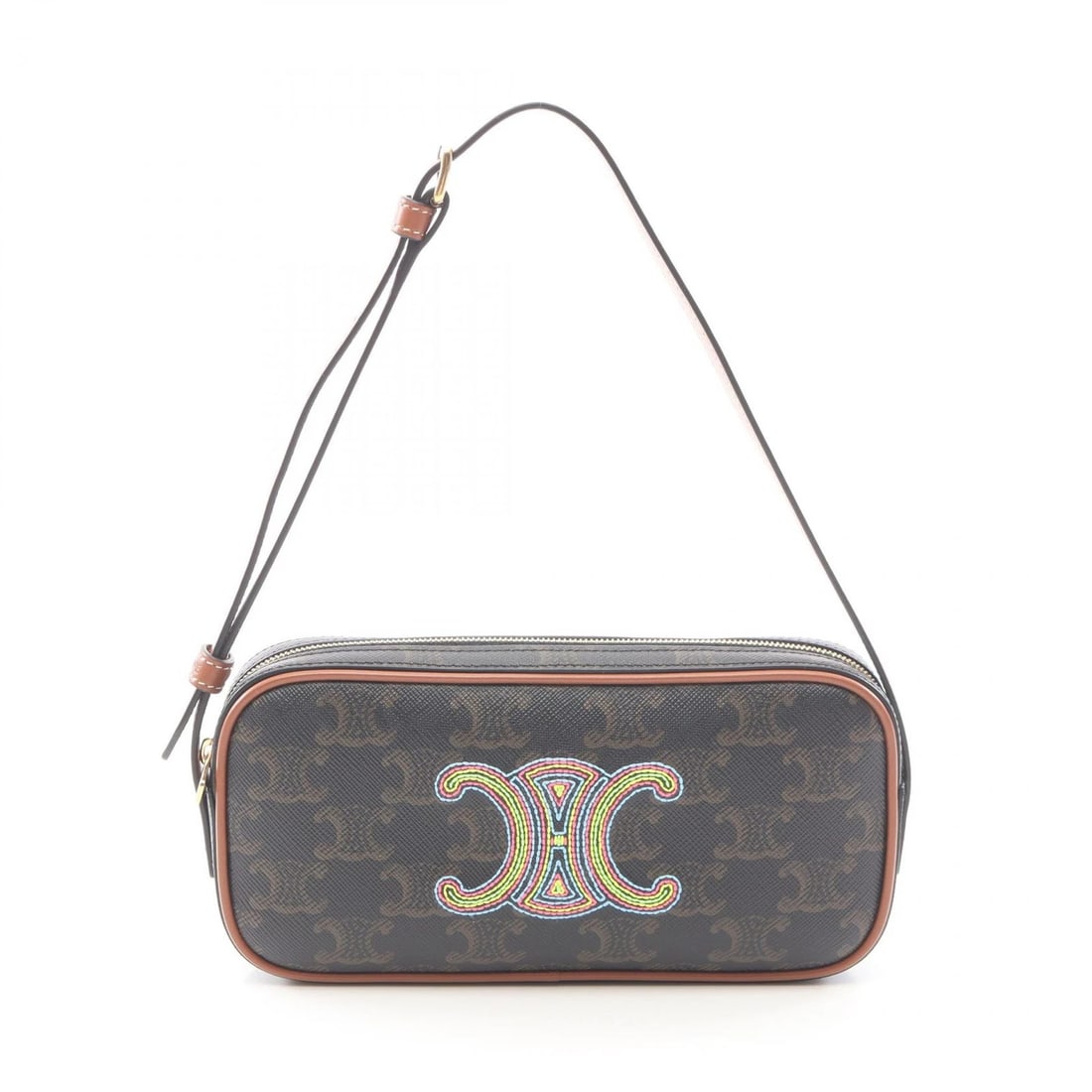CELINE CUIR TRIOMPHE MINI CAMERA SHOULDER HANDBAG: CELINE Cuir Triomphe Mini Camera Shoulder Handbag Brand: CELINE Type/Style: Shoulder Bag Material: Exterior Material PVC coated canvas and leather Color: Exterior Color Black?ish colors and Brown?ish 