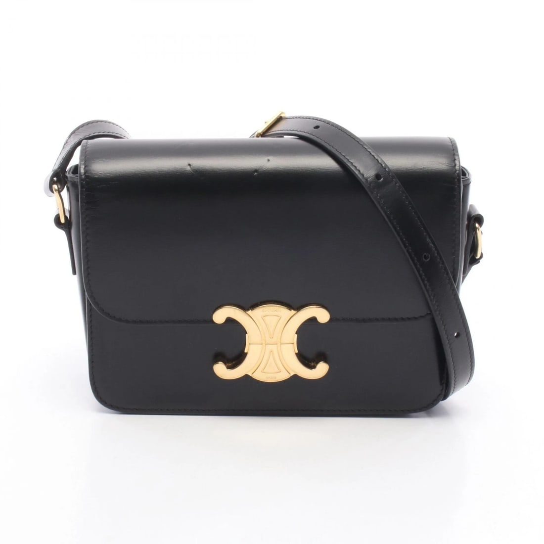 CELINE TEEN TRIOMPHE CROSSBODY SHOULDER BAG: CELINE teen triomphe crossbody Shoulder Bag Brand: CELINE Type/Style: Shoulder Bag Material: Exterior Material leather Color: Exterior Color Black?ish colors Size: H:14cm x W:19cm x D:4.5cm (H:5.5" x 