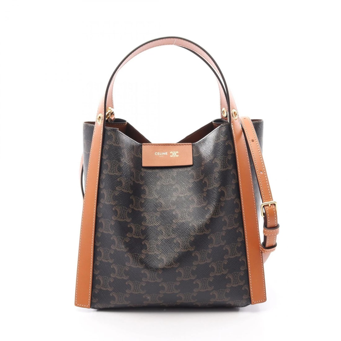 CELINE SMALL CUBO TRIOMPHE SHOULDER HANDBAG: CELINE Small Cubo Triomphe Shoulder Handbag Brand: CELINE Type/Style: Handbag Material: Exterior Material PVC coated canvas and leather Color: Exterior Color Black?ish colors and Brown?ish colors Size