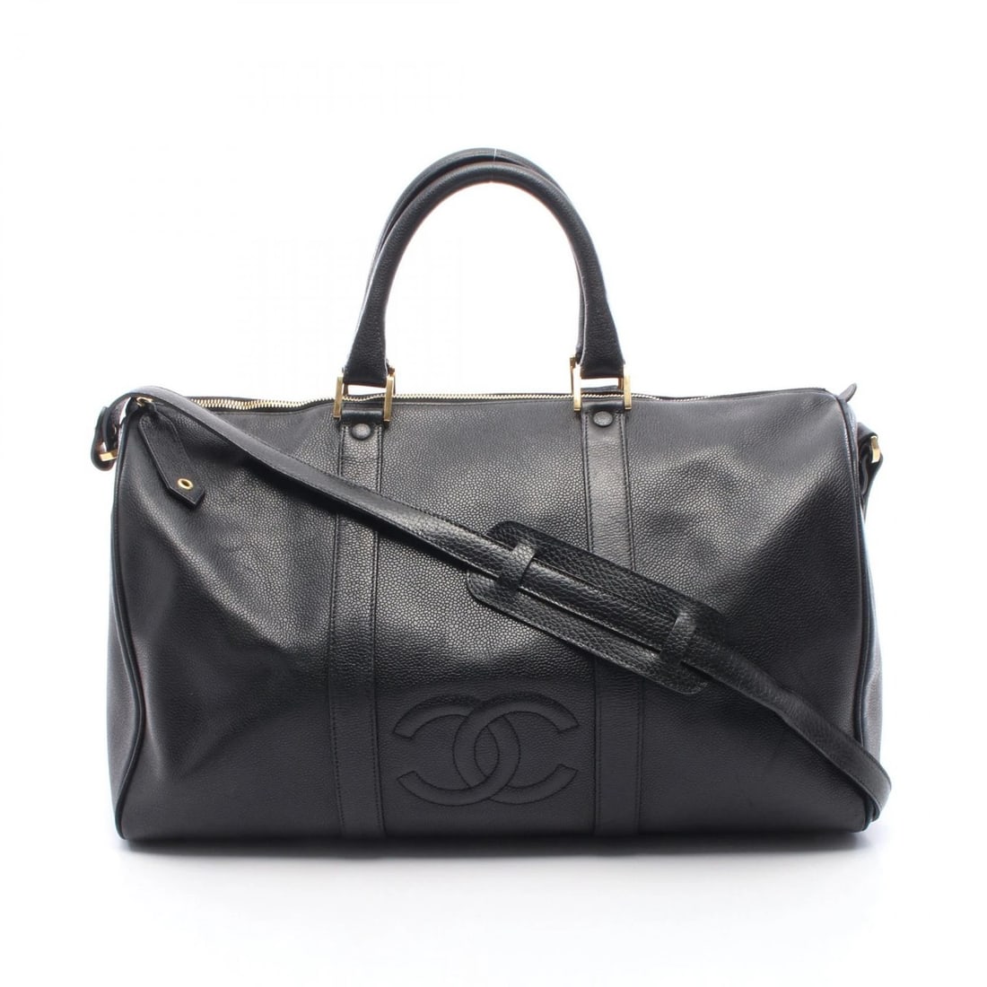 CHANEL COCO MARK TRAVEL DUFFEL CROSSBODY BAG: CHANEL COCO Mark Travel Duffel Crossbody Bag Brand: CHANEL Type/Style: Boston bag Material: Exterior Material Grained Calfskin leather Color: Exterior Color Black?ish colors Size: H:25cm x W:44cm x D: