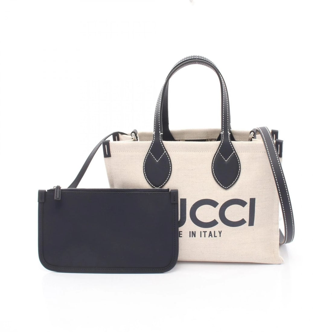 GUCCI PRINTED MINI 2-WAY TOTE BAG CANVAS LEATHER WHITE NAVY: GUCCI Printed Mini 2-Way Tote Bag canvas leather White Navy Brand: GUCCI Type/Style: Tote Bag Material: Exterior Material canvas Color: Exterior Color White?ish colors and Navy?ish colors Size: H:19cm