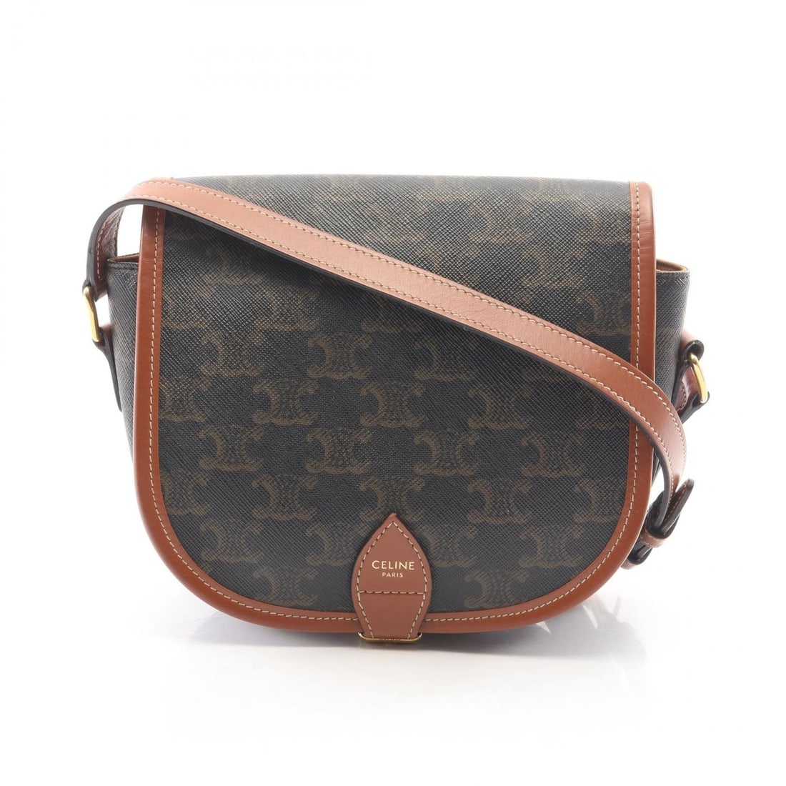 CELINE FOLCO MEDIUM TRIOMPHE SHOULDER BAG: CELINE Folco Medium Triomphe Shoulder Bag Brand: CELINE Type/Style: Shoulder Bag Material: Exterior Material PVC coated canvas and leather Color: Exterior Color Black?ish colors and Brown?ish colors S