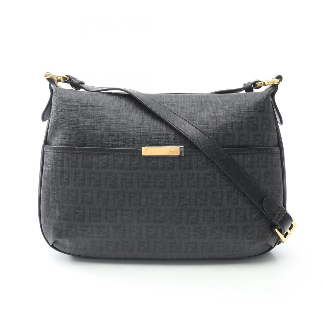 FENDI ZUCCHINO CROSSBODY SHOULDER BAG CANVAS LEATHER BLACK: FENDI Zucchino Crossbody Shoulder Bag canvas leather Black Brand: FENDI Type/Style: Shoulder Bag Material: Exterior Material PVC coated canvas and leather Color: Exterior Color Black?ish colors Size: 