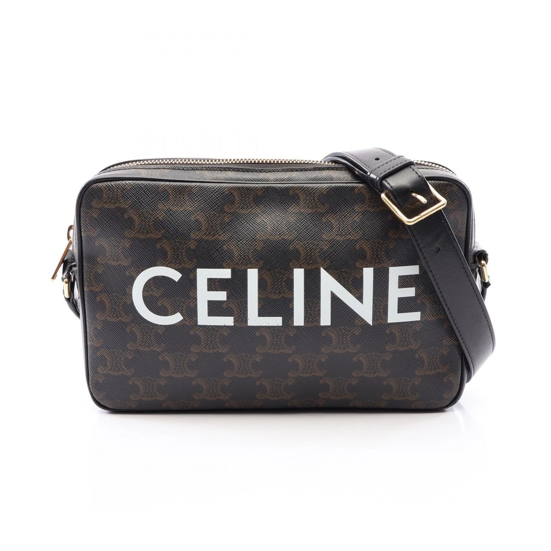 CELINE MEDIUM TRIOMPHE MESSENGER BAG: CELINE Medium Triomphe Messenger Bag Brand: CELINE Type/Style: Shoulder Bag Material: Exterior Material PVC coated canvas and leather Color: Exterior Color Black?ish colors Size: H:14.5cm x W:23cm x D