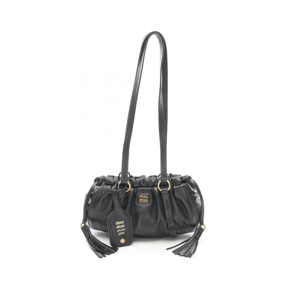 MIU MIU NAPPA JOIE SHOULDER BAG LEATHER BLACK: Miu Miu NAPPA Joie Shoulder Bag leather Black Brand: Miu Miu Type/Style: Shoulder Bag Material: Exterior Material leather Color: Exterior Color Black?ish colors Size: H:13.5cm x W:21.5cm x D:5.5cm (H: