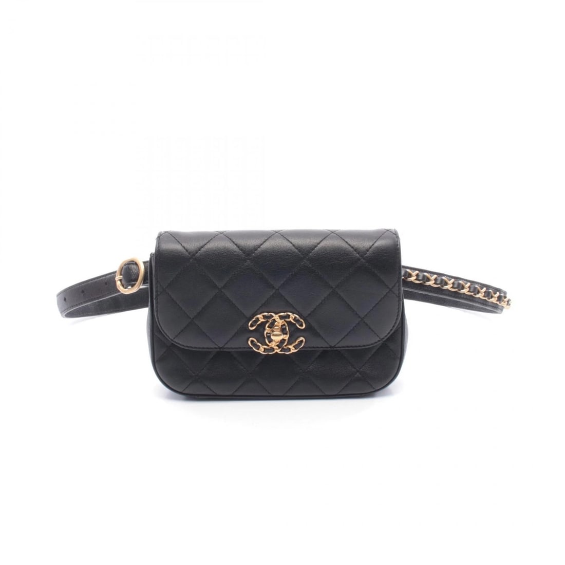 CHANEL 19 WAIST BELT BUM BAG LAMBSKIN LEATHER BLACK: CHANEL 19 Waist belt bum bag Lambskin leather Black Brand: CHANEL Type/Style: Waist bag Material: Exterior Material Lambskin (sheep leather) Color: Exterior Color Black?ish colors Size: H:12cm x W:18.