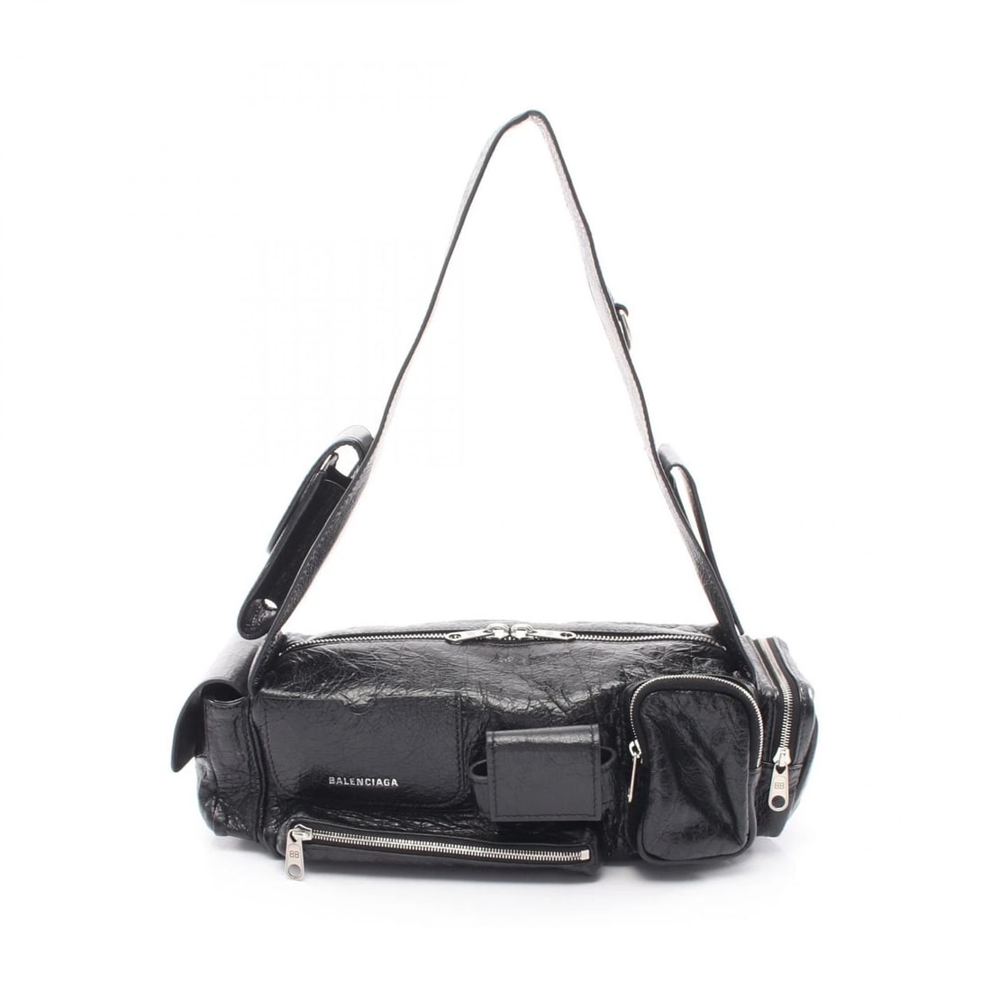 BALENCIAGA SUPERBUSY SLING XS SHOULDER BAG: BALENCIAGA SUPERBUSY SLING XS Shoulder Bag Brand: BALENCIAGA Type/Style: Shoulder Bag Material: Exterior Material leather Color: Exterior Color Black?ish colors Size: H:9cm x W:31cm x D:10.5cm (H:3.5"