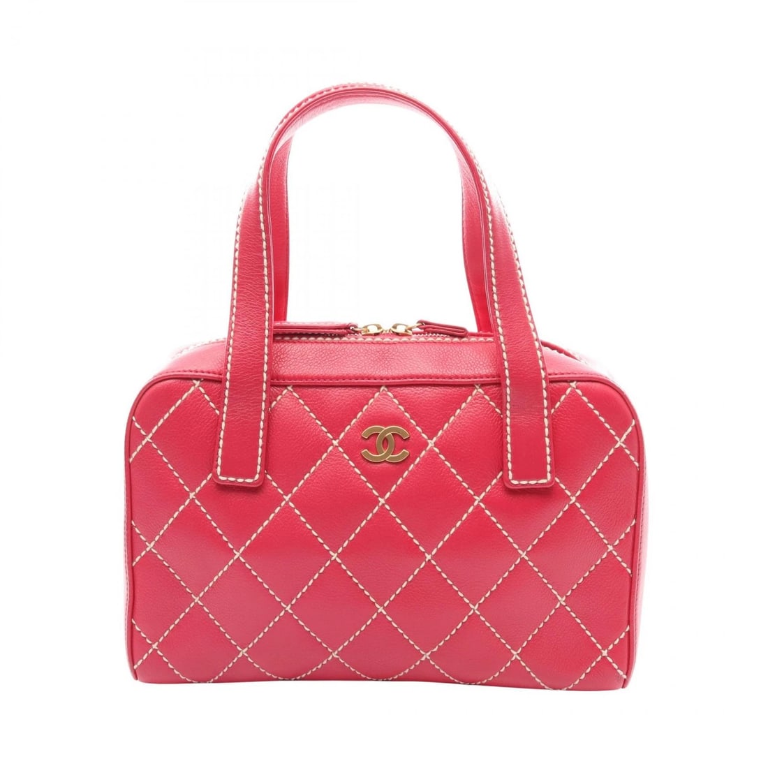 CHANEL WILD STITCH ZIPPERED HANDBAG LEATHER PINK: CHANEL Wild Stitch Zippered Handbag leather Pink Brand: CHANEL Type/Style: Handbag Material: Exterior Material leather Color: Exterior Color Pink?ish colors Size: H:19cm x W:29cm x D:10cm (H:7.5" x W: