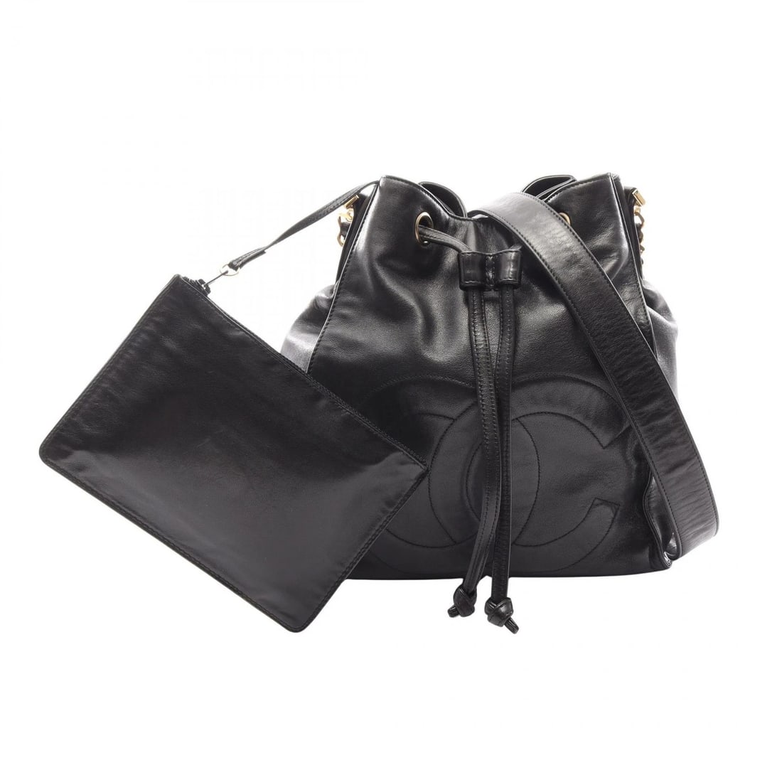 CHANEL COCO MARK DRAWSTRING CROSSBODY SHOULDER BAG: CHANEL COCO Mark Drawstring Crossbody Shoulder Bag Brand: CHANEL Type/Style: Shoulder Bag Material: Exterior Material Lambskin (sheep leather) Color: Exterior Color Black?ish colors Size: H:29cm x W:2