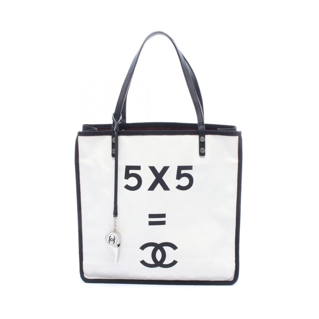 CHANEL HAND TOTE BAG CANVAS LEATHER BLACK WHITE: CHANEL Hand Tote Bag canvas leather Black White Brand: CHANEL Type/Style: Tote Bag Material: Exterior Material canvas and leather Color: Exterior Color Black?ish colors and White?ish colors Size: H:32