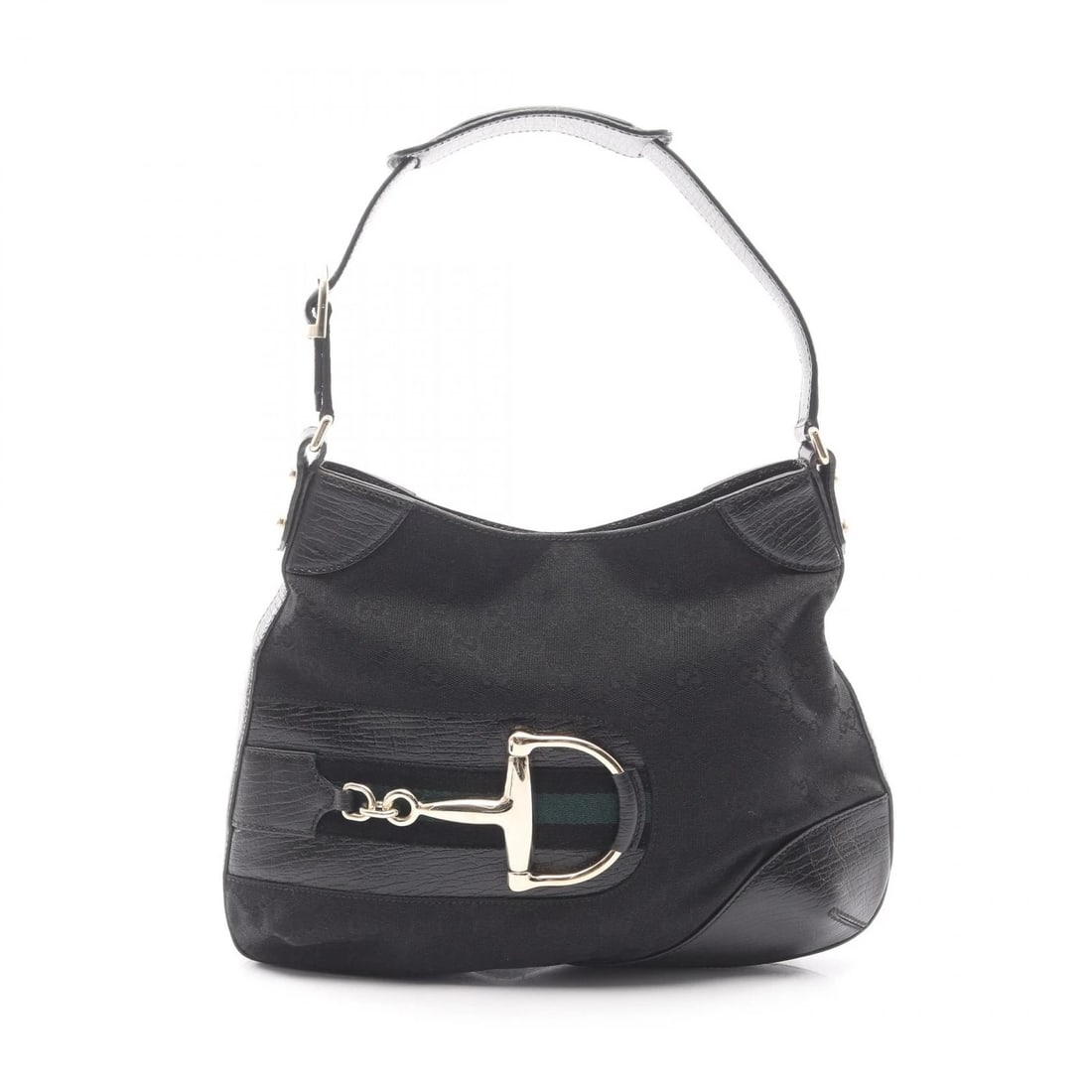 GUCCI HUSTLER BIT GG CANVAS SHOULDER BAG: GUCCI Hustler Bit GG Canvas Shoulder Bag Brand: GUCCI Type/Style: Shoulder Bag Material: Exterior Material canvas and leather Color: Exterior Color Black?ish colors Size: H:25cm x W:34.5cm x D:7cm (H: