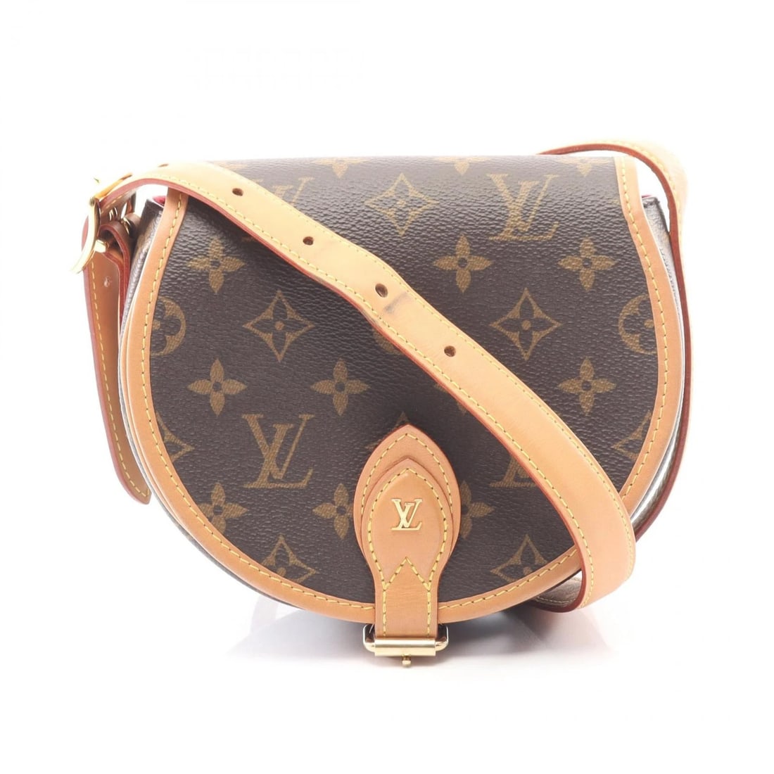 LOUIS VUITTON TAMBOURINE SHOULDER BAG: LOUIS VUITTON Tambourine Shoulder Bag Brand: LOUIS VUITTON Type/Style: Shoulder Bag Material: Exterior Material Monogram and PVC coated canvas and leather Color: Exterior Color Brown?ish colors Size: 