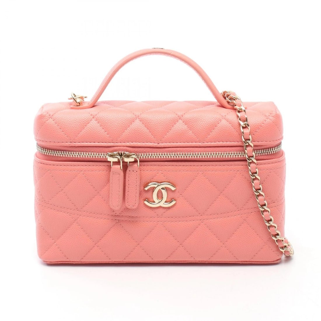 CHANEL MATELASSE VANITY CHAIN CROSSBODY HANDBAG: CHANEL Matelasse Vanity Chain Crossbody Handbag Brand: CHANEL Type/Style: Handbag Material: Exterior Material Grained Calfskin leather Color: Exterior Color Pink?ish colors Size: H:12cm x W:19cm x D:5