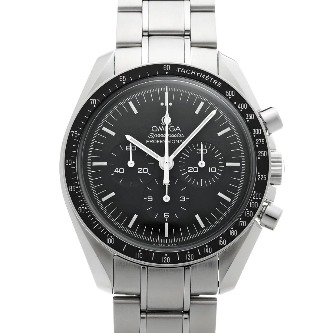 OMEGA SPEEDMASTER MOONWATCH PROFESSIONAL BLACK WATCH: OMEGA Speedmaster MoonWatch Professional black Watch Brand: OMEGA Type/Style: Wristwatch Material: Band Material Stainless steel, Case Material Stainless steel Color: Dial Color black Size: ?Case? H/A