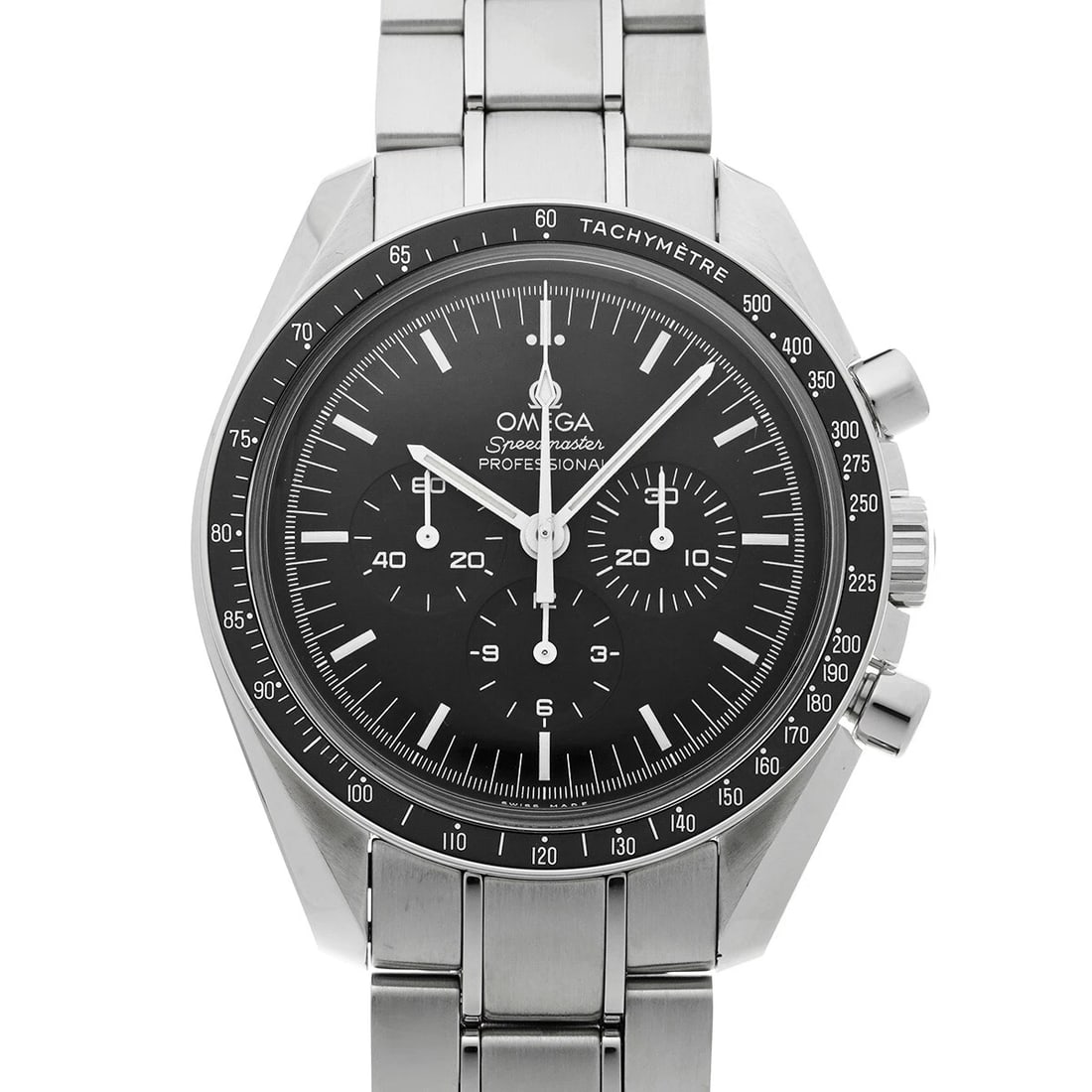 OMEGA SPEEDMASTER MOONWATCH PROFESSIONAL BLACK WATCH: OMEGA Speedmaster MoonWatch Professional black Watch Brand: OMEGA Type/Style: Wristwatch Material: Band Material Stainless steel, Case Material Stainless steel Color: Dial Color black Size: ?Case? H/A