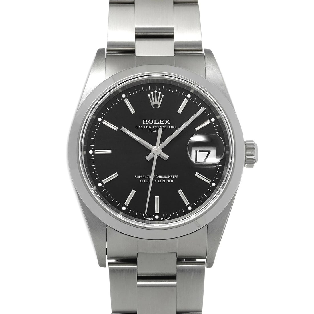 ROLEX OYSTER PERPETUAL DATE BLACK WATCH: ROLEX Oyster Perpetual Date black Watch Brand: ROLEX Type/Style: Wristwatch Material: Band Material Stainless steel, Case Material Stainless steel Color: Dial Color black Size: ?Case? H/About 34mm W/A