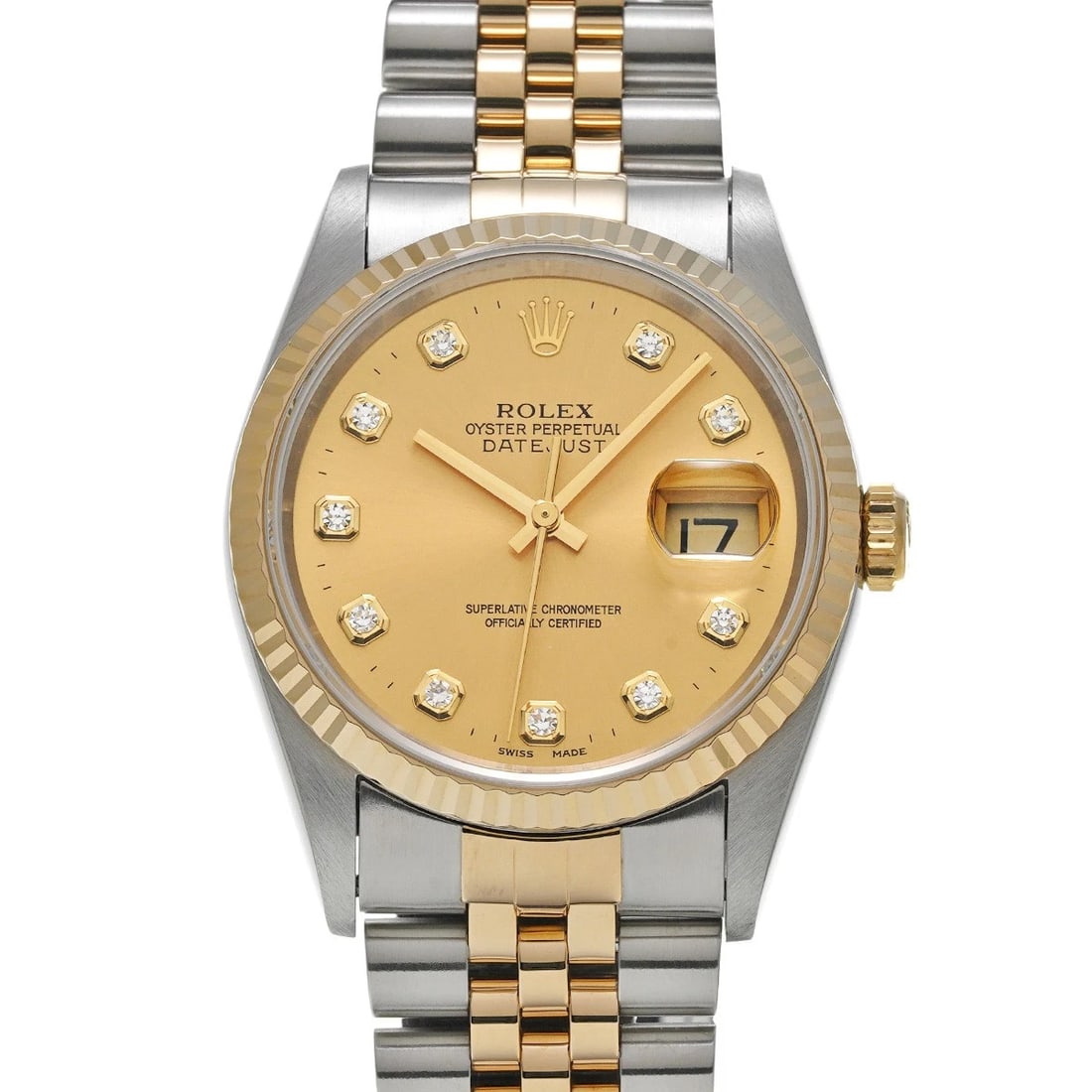 ROLEX DATEJUST CHAMPAGNE DIAMOND WATCH: ROLEX Datejust Champagne diamond Watch Brand: ROLEX Type/Style: Wristwatch Material: Band Material Stainless steel/Yellow Gold, Case Material Stainless steel Color: Dial Color Champagne/diamond Size: 