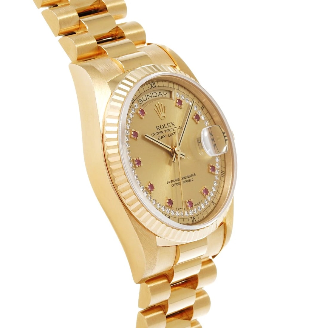 ROLEX DATE CHAMPAGNE DIAMOND RUBY WATCH - 3