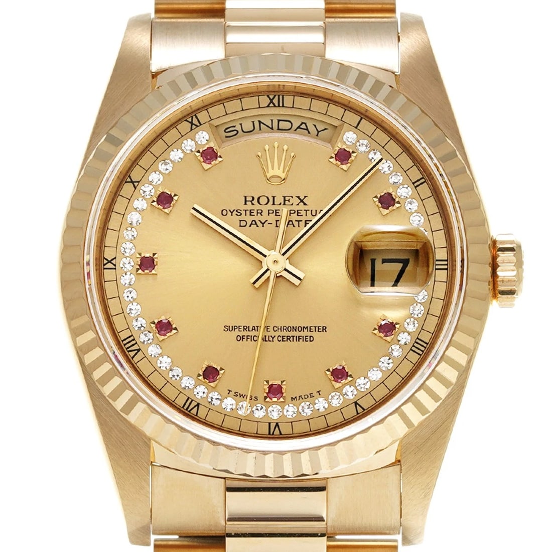 ROLEX DATE CHAMPAGNE DIAMOND RUBY WATCH - 4