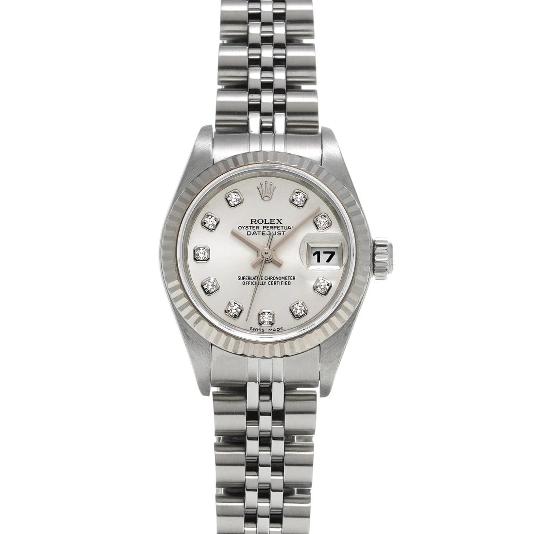ROLEX DATEJUST SILVER DIAMOND WATCH: ROLEX Datejust Silver diamond Watch Brand: ROLEX Type/Style: Wristwatch Material: Band Material Stainless steel, Case Material Stainless steel Color: Dial Color Silver/diamond Size: ?Case? H/About 26m