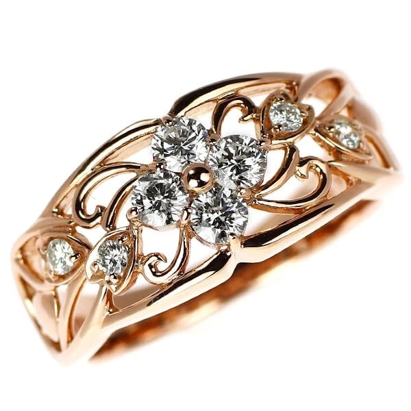 K18PG FLOWER DIAMOND RING: K18PG flower diamond ring Brand: None Type/Style: Ring Material: K18PG Color: PG Size: 6US Accessories: None Accessories Notice: When purchasing pre-owned goods, please refer to the photos
