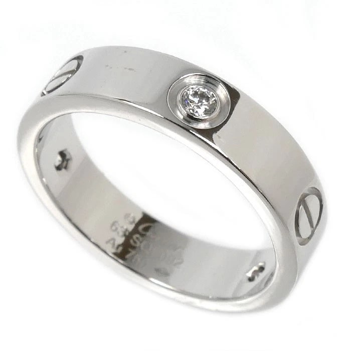 CARTIER LOVE RING HALF DIAMOND: Cartier Love Ring Half Diamond Brand: Cartier Type/Style: Ring Material: 18K White Gold Color: WG Size: US 10.5-11 Accessories: None Accessories Notice: When purchasing pre-owned goods, please refer