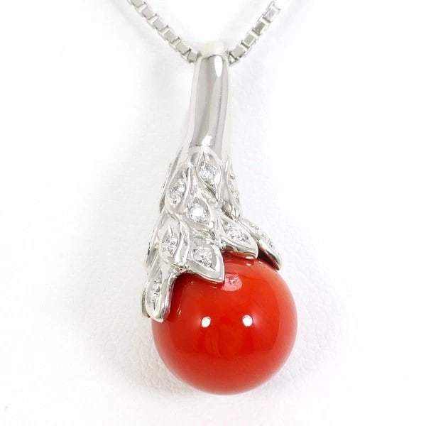 NECKLACE PT900/PLATINUM: Necklace PT900/Platinum Brand: No Brand Type/Style: Necklace Material: PT900/Platinum, Main Stone/Creation Coral Diamond Color: Silver Size: Top: Total length around 26 x 0.4" (Top and chain are