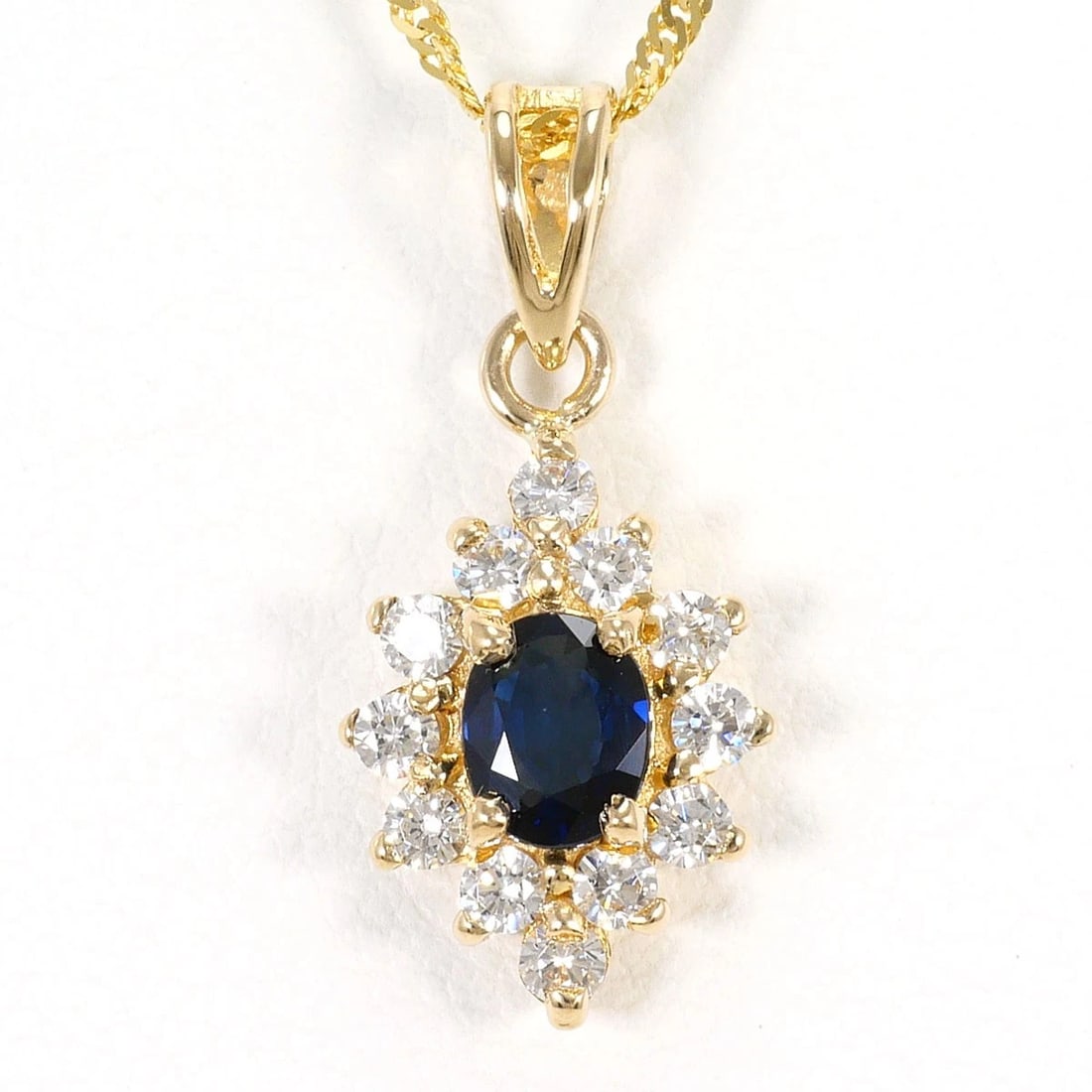 14K GOLD NECKLACE SAPPHIRE: 14K Gold Necklace sapphire Brand: No Brand Type/Style: Necklace Material: 14k Gold, Main Stone/Creation Sapphire Color: gold Size: Total length45cm Accessories: None Accessories Notice: Wh