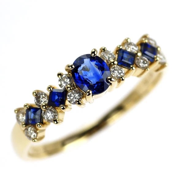 K18YG SAPPHIRE DIAMOND RING: K18YG Sapphire Diamond Ring Brand: None Type/Style: Ring Material: K18YG, Main Stone/Creation Sapphire Color: YG Size: 7.5US Accessories: None Accessories Notice: When purchasing pre-owned
