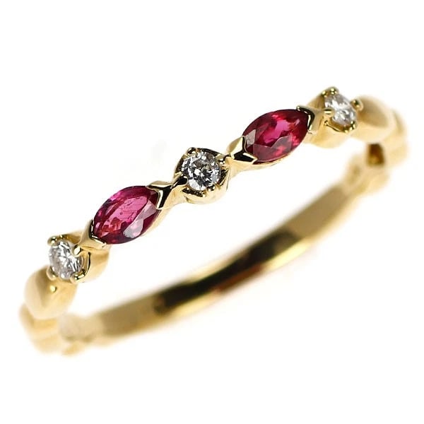 K18YG RUBY DIAMOND RING: K18YG Ruby Diamond Ring Brand: None Type/Style: Ring Material: K18YG, Main Stone/Creation Ruby Color: YG Size: 6.75 - 7US Accessories: None Accessories Notice: When purchasing pre-owned go