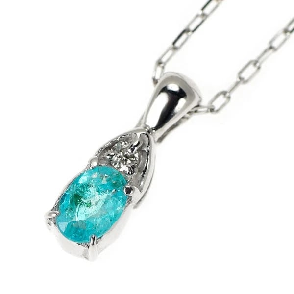 K18WG PARAIBA TOURMALINE DIAMOND PENDANT NECKLACE: K18WG Paraiba Tourmaline Diamond Pendant Necklace Brand: None Type/Style: pendant necklace Material: K18WG, Main Stone/Creation tourmaline Color: WG Size: Necklace: Chain Length ?45 Length/Width/Diame