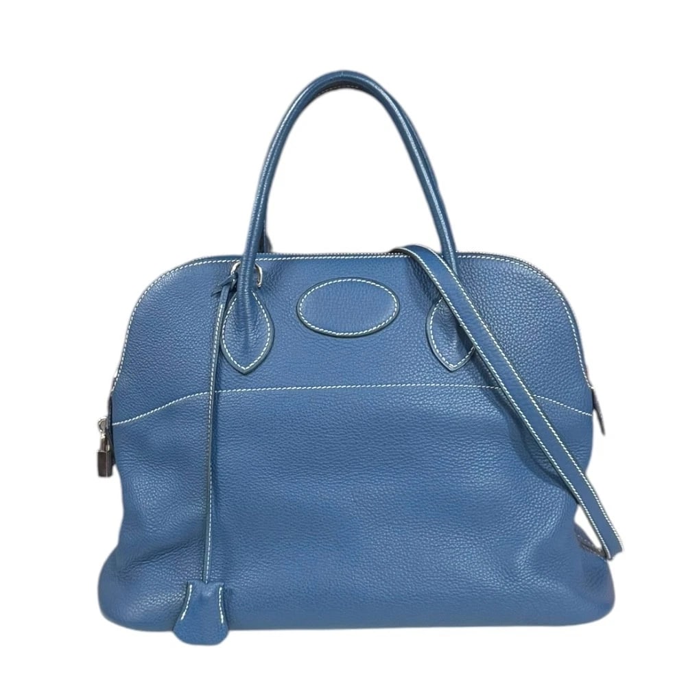 HERMES SHOULDER BAG LEATHER 2WAY: HERMES Shoulder Bag leather 2way Brand: HERMES Type/Style: Shoulder Bag Material: Exterior Material leather Color: Exterior Color blue Size: W14.2 x H9.8 x D5.9inch Handle:12.2inch Accessories: No