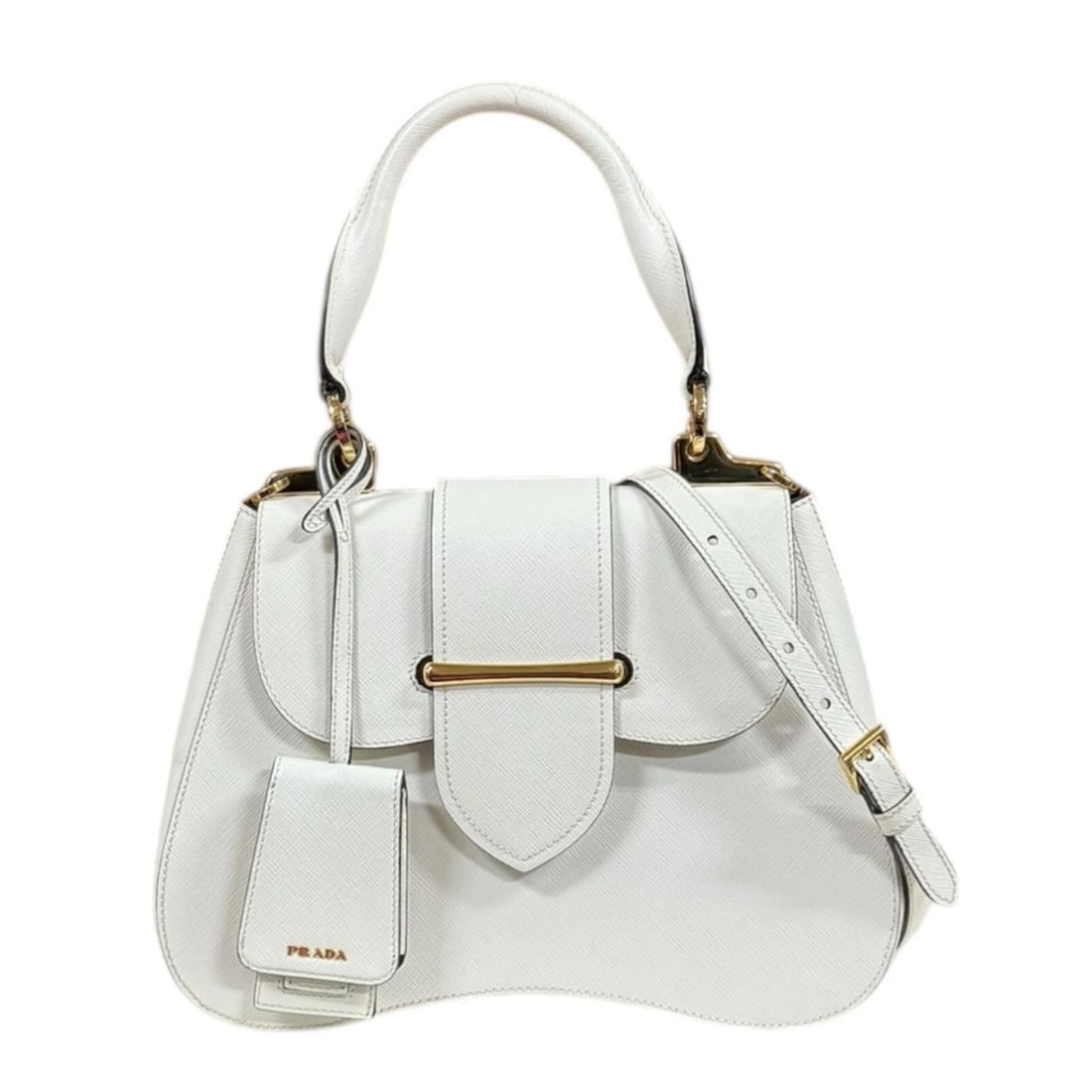 PRADA SHOULDER BAG CROSS BODY LEATHER 2WAY: PRADA Shoulder Bag Cross Body leather 2way Brand: PRADA Type/Style: Shoulder Bag Material: Exterior Material leather Color: Exterior Color white / BIANCO Size: W11.4 x H8.3 x D3.9inch Handle:14.2inch 
