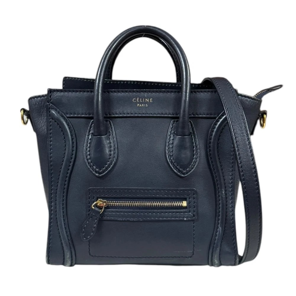 CELINE SHOULDER BAG CROSS BODY LEATHER 2WAY: CELINE Shoulder Bag Cross Body leather 2way Brand: CELINE Type/Style: Shoulder Bag Material: Exterior Material leather Color: Exterior Color Navy Size: W7.7 x H7.1 x D3.7inch Handle:10.2inch Acces