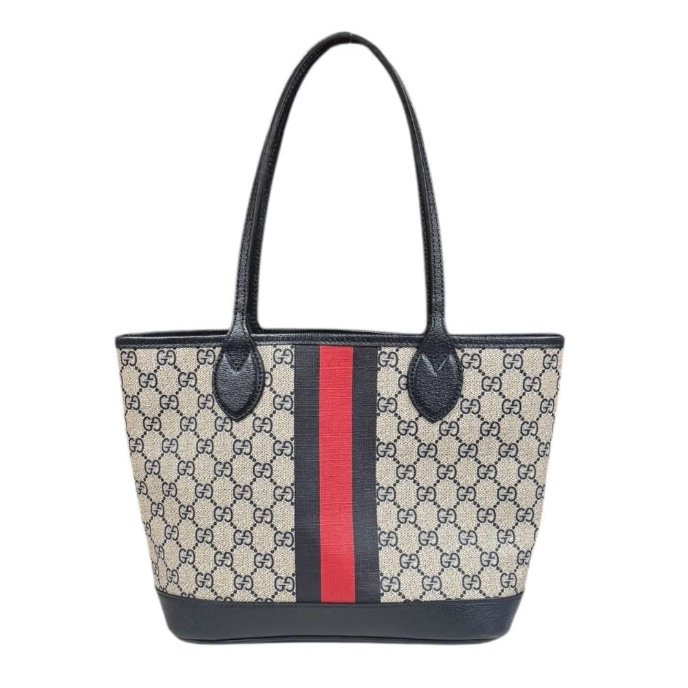 GUCCI SMALL TOTE HANDBAG GG SUPREME CANVAS: GUCCI Small tote Handbag GG Supreme Canvas Brand: GUCCI Type/Style: Handbag Material: Exterior Material GG Supreme Canvas Color: Exterior Color beige / Navy Size: W9.6 x H8.7 x D5.1inch Handle:17.1inc