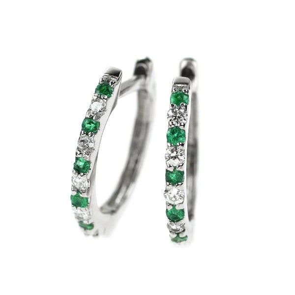 K18WG EMERALD DIAMOND HOOP EARRINGS: K18WG emerald diamond hoop earrings Brand: None Type/Style: piercing Material: K18WG, Main Stone/Creation emerald Color: WG Size: Length/Width/Diameter13.1 Accessories: None Accessories Notice: When